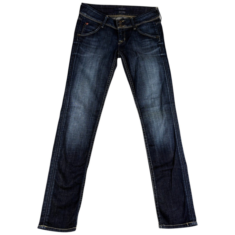 Hudson Jeans Womens 25 Blue Denim Flap Pocket Stretch Mid Rise Slim Straight Leg